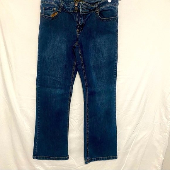 Flavour by BUBBLEGUM Women’s Dark Wash Y2K 90s Jeans Size 12P Flare - Picture 1 of 7